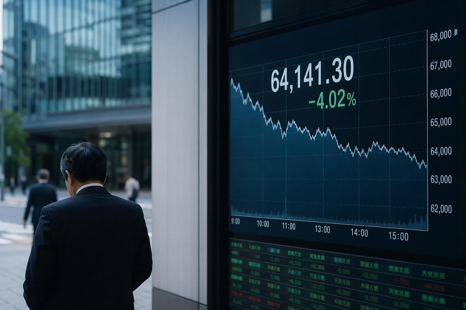 日経平均4%安、AI・半導体株に売り続く　6万4141円